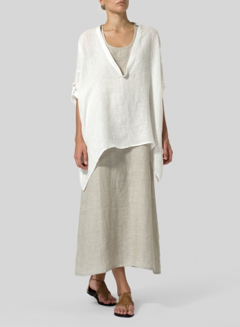 Soft White Linen Delicate Deep V-neck Overtop Set