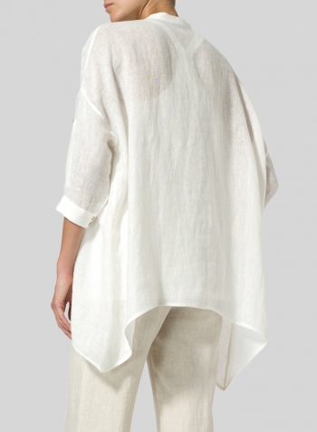 Soft White Linen Delicate Deep V-neck Overtop Set