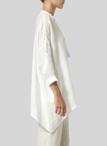 Soft White Linen Delicate Deep V-neck Overtop Set