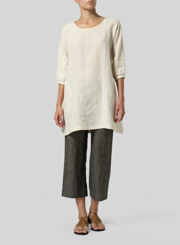 Light Oat Linen Elbow Sleeve Tunic