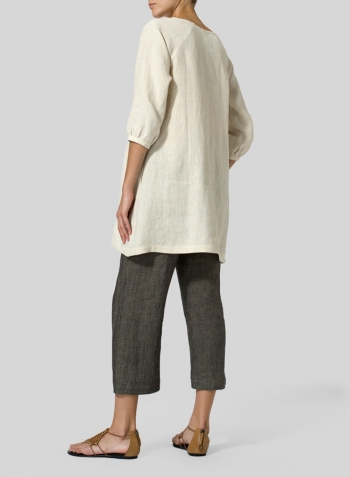 Light Oat Linen Elbow Sleeve Tunic