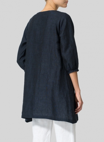 Denim Blue Linen Elbow Sleeve Tunic