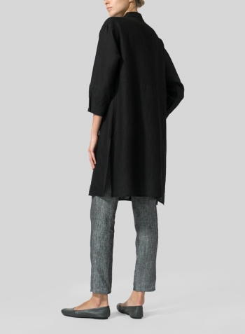 Black Linen Half-Sleeve Long Shirt