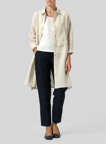 Oat Linen Half-Sleeve Long Shirt