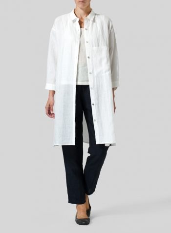 White Linen Half-Sleeve Long Shirt