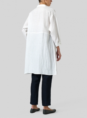 White Linen Half-Sleeve Long Shirt