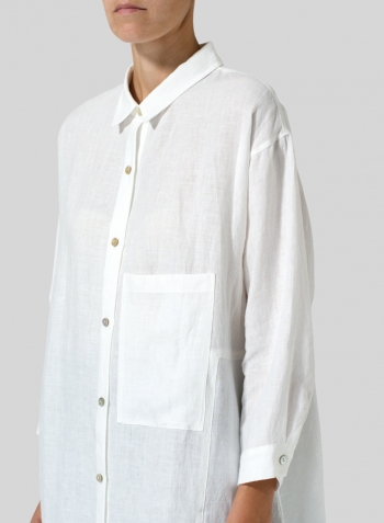 White Linen Half-Sleeve Long Shirt