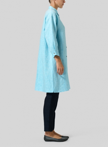 Blue Linen Half-Sleeve Long Shirt