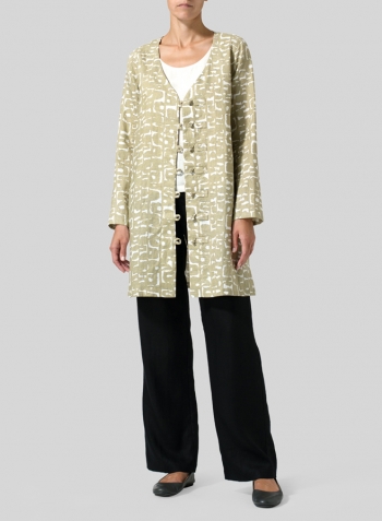 Pattern Linen Handmade Knot Buttons Top