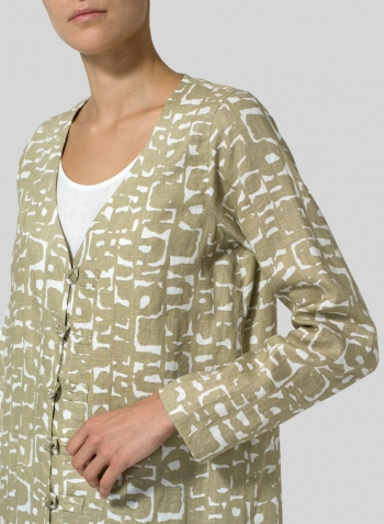 Pattern Linen Handmade Knot Buttons Top