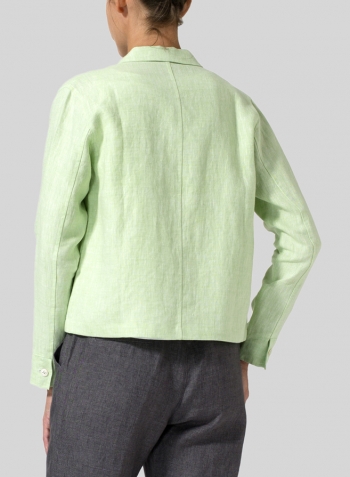 Two Tone Light Green Linen Cropped Shirt Jacket with Pockets