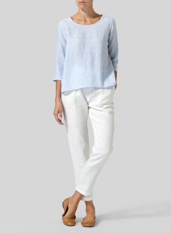 Light Sky Blue Linen A-line High-Low Top