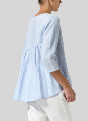 Light Sky Blue Linen A-line High-Low Top