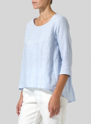 Light Sky Blue Linen A-line High-Low Top