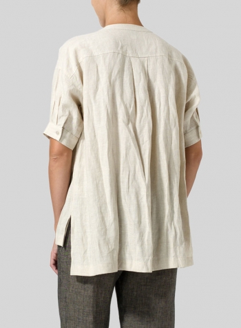 Oat Linen Pintucked Short Sleeves Blouse