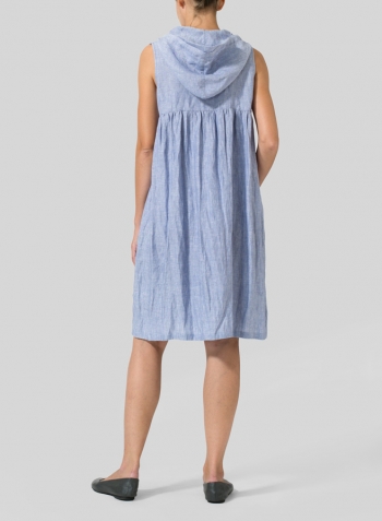 Light Denim Linen Sleeveless Hoodie Long Tunic