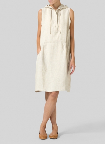 Oat Linen Sleeveless Hoodie Long Tunic