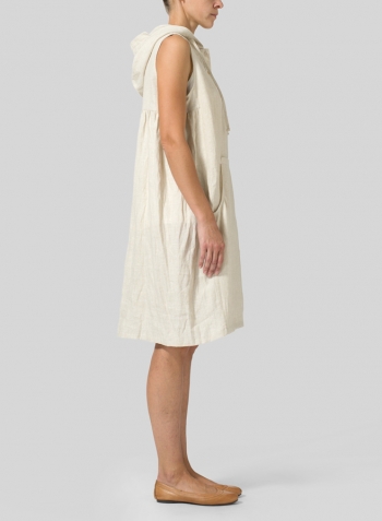 Oat Linen Sleeveless Hoodie Long Tunic