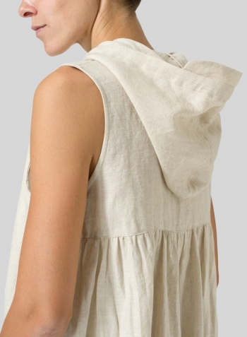 Oat Linen Sleeveless Hoodie Long Tunic