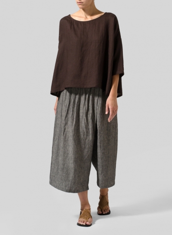 Brown Linen Dropped Shoulder Long Top