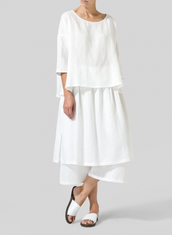 Soft White Linen Dropped Shoulder Long Top Set
