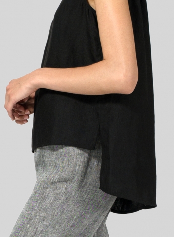 Black Linen Mandarin Collar Vest