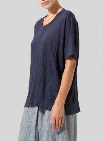Dark Grayish Blue Linen Jersey Box Top