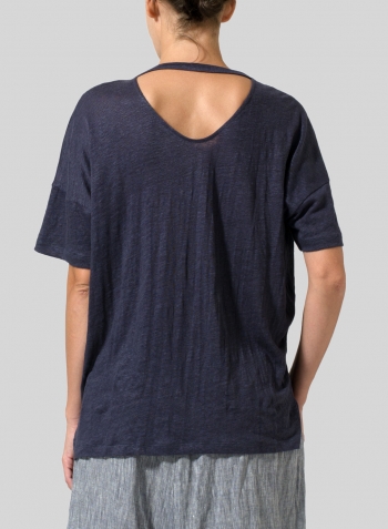 Dark Grayish Blue Linen Jersey Box Top