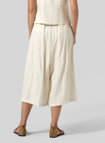 Light Oat Linen Wide Leg Crop Capri Set