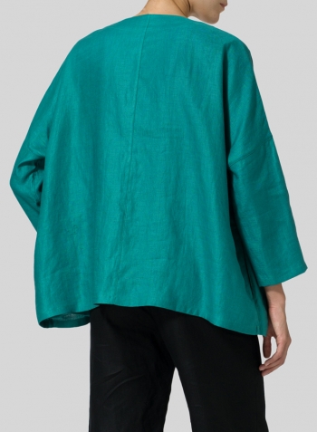 Green Linen Notch Square Neckline Top