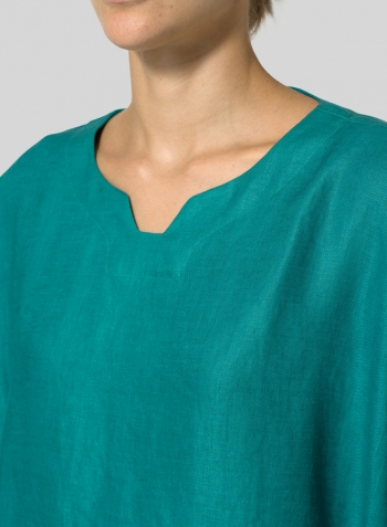 Green Linen Notch Square Neckline Top