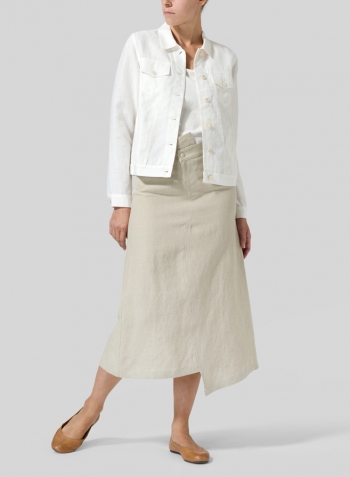 Dark Oat Linen High Waist Irregular Long Split Skirt Set