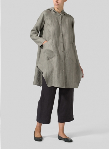 Gray Linen Hooded Shirt