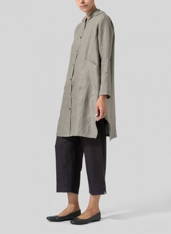 Gray Linen Hooded Shirt