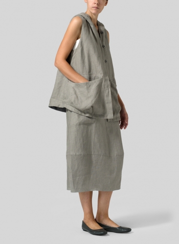Gray Linen Loose Lantern Skirt Set