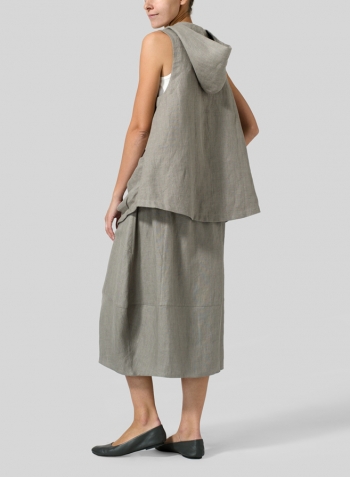 Gray Linen Loose Lantern Skirt Set
