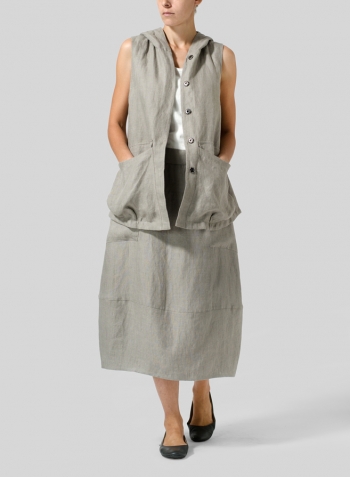 Gray Linen Loose Lantern Skirt Set