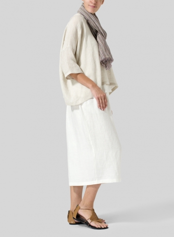 Oat Woven Linen Deep V-neck Top Set