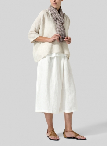 Oat Woven Linen Deep V-neck Top Set