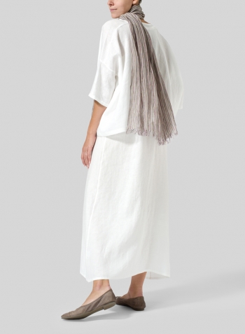 White Woven Linen Deep V-neck Top Set