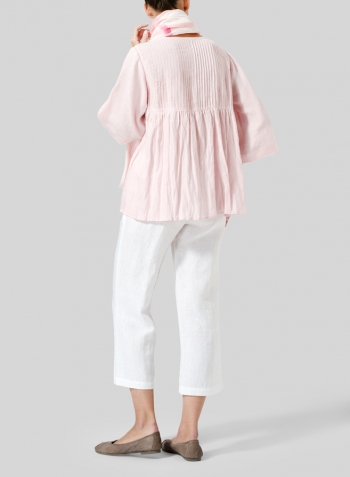 Baby Pink Linen Hand-Made Pleated Bell Sleeve Blouse