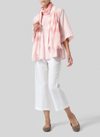 Baby Pink Linen Hand-Made Pleated Bell Sleeve Blouse