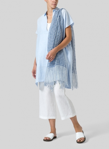 Light Sky Blue Linen Short Sleeve Deep V-Neck Tunic Set