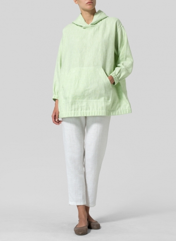 Two Tone Light Green Linen Oversized Hoodie Top