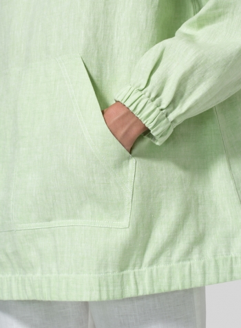 Two Tone Light Green Linen Oversized Hoodie Top