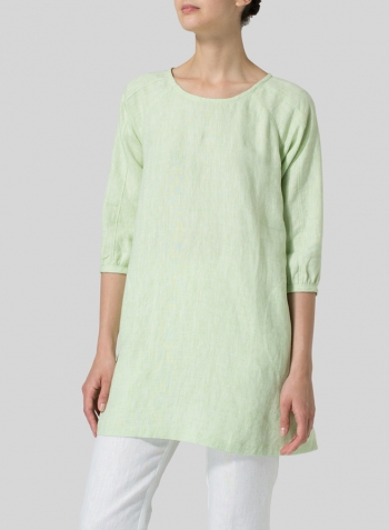 Two Tone Light Green Linen Elbow Sleeve Tunic