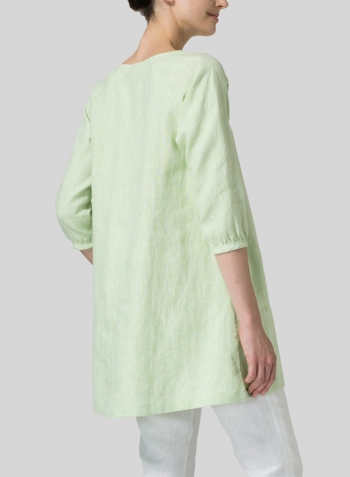 Two Tone Light Green Linen Elbow Sleeve Tunic