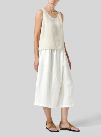 Off White Linen Wide Leg Crop Capri Set