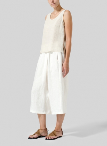 Off White Linen Wide Leg Crop Capri Set