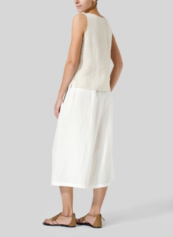 Off White Linen Wide Leg Crop Capri Set